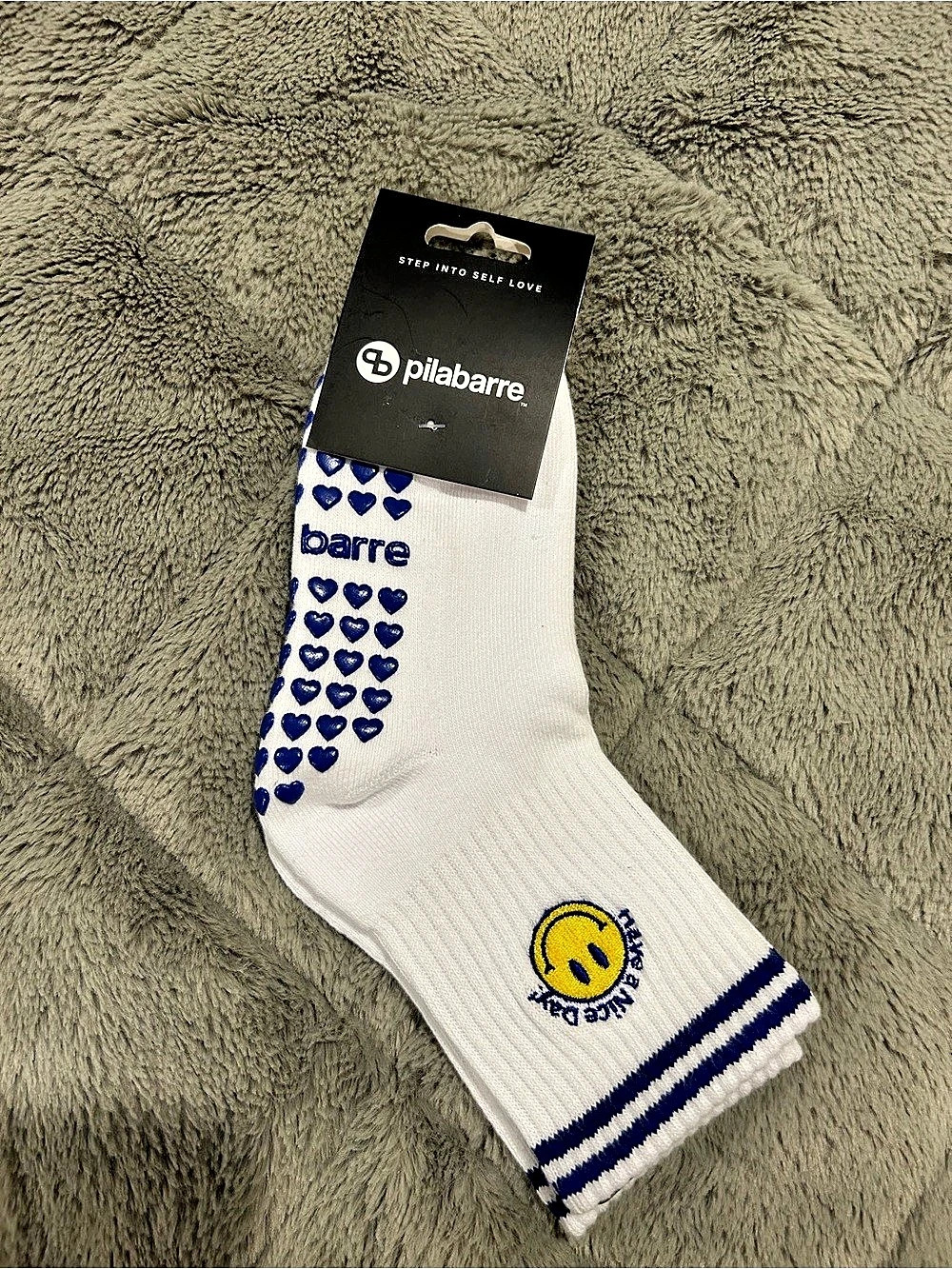 pilabarre Have a Nice Day Grip Socks White & Blue